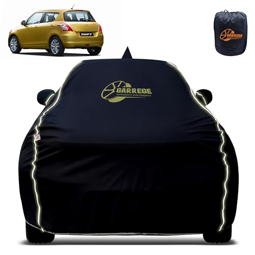 Image of Reflector Waterproof Car Cover for Maruti Swift Old with Mirror & Antenna Pocket | All Weather Protection | Washable Fabric | Black Color
