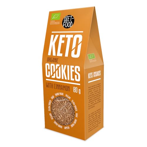 Diet-Food Bio Keto-Kekse mit Zimt - Zuckerfreie Süßigkeiten - Gesüßt mit Erythritol - Kalorienarme Snacks - Ideal für die Arbeit, das Fitnessstudio, die Schule oder als Zwischenmahlzeit - 80g