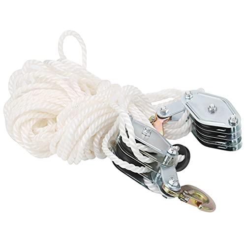 Polea de elevación de gancho de acero galvanizado de 4000 libras con cuerda de nailon, polea de elevación industrial para un manejo eficiente de carga y aparejo
