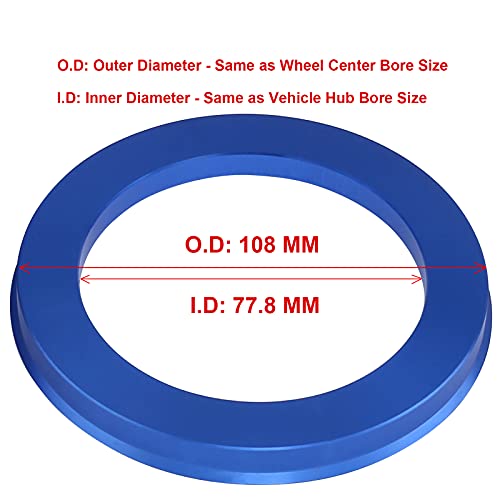 Image of 77.8 to 108 Hub Centric Rings (Pack of 4) Aluminium Alloy Wheel Center Rings Hubrings 108 to 77.8 ID=77.8mm OD=108mm