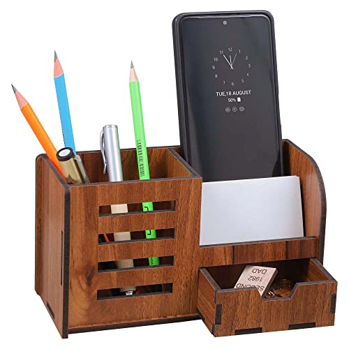 Image of Deskart Stylish Pen Holder Stand with Business Visiting Card, Mobile Holder & Mini Drawer | Multipurpose Desk Organizer for Office Desk and Gifting