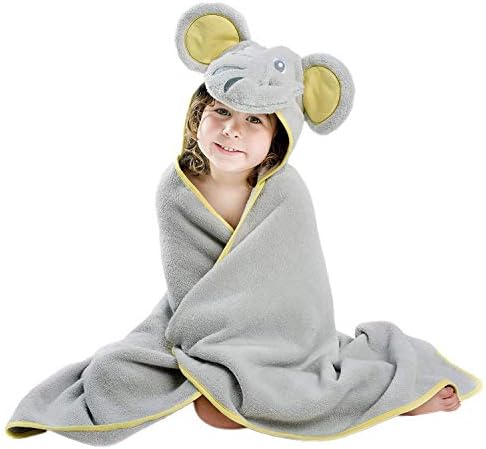 Premium Hooded Towels For Kids | Beach Or Bath Towel | Elephant Design | Ultra Soft and Extra Large | 100% Cotton Childrens Swimming / Bath Towel with Hood for Girls and Boys by Little Tinkers World