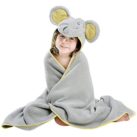 Premium Hooded Towels For Kids | Beach Or Bath Towel | Elephant Design | Ultra Soft and Extra Large | 100% Cotton Childrens Swimming / Bath Towel with Hood for Girls and Boys by Little Tinkers World Cover