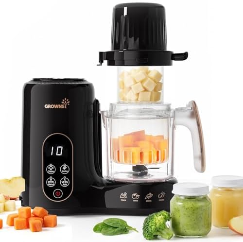 Grownsy Babynahrungszubereiter mit zweistöckigem Dampfkorb | Dämpft, mixt und sterilisiert in einem Gerät, BPA-frei für hausgemachte Babybreie, Beikost und Baby-Led Weaning