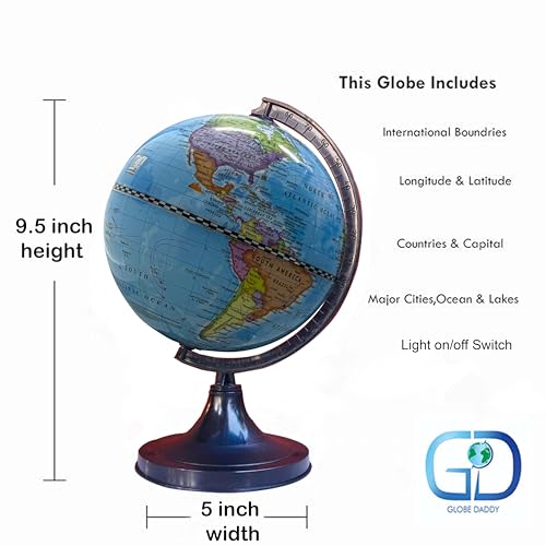 Image of Educational World Globe for stunets and Teachers (Blue /MUlti, 6 Inch Dia)