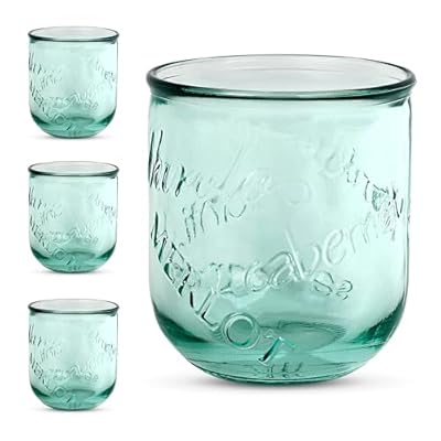 Amici Home Vino Stemless Wine Glasses | 12 Oz | Italian Made, Recycled Green Glass | Cute Water Tumblers for Wine, Beer, Juice, Cocktails, Fresh Drinks (Set of 4)