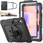 SEYMAC stock Case for Samsung Galaxy Tab S10 Lite/ S10 FE/ S9 FE 10.9 inch/ S9 11 inch, Full-body Shockproof with Screen Protector, 360° Rotating Stand/Hand Strap, Pen Holder & Shoulder Strap, Black