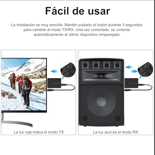 USB Bluetooth 5.0 Transmisor y Receptor, 2 en 1 Adaptador Audio con Jack 3.5mm Cable para Televisión PC Amplificador Coche Móvil Altavoces - imagen 7