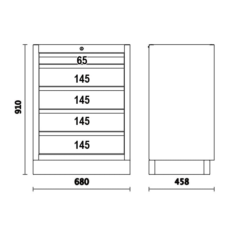 Beta 045000235-C45PRO M5 Cassettiera Fissa con 5 cassetti, Nero, Unica