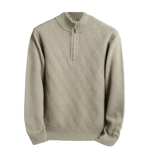 Kelsiop Men's Pullover Thickened Warm Striped Jacquard Zipper Half High Collar Korean Fashion Casual Knitted Sweater