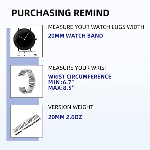 [20Mm] Watch Band Stainless Steel Watch Strap, Quick Release, Replacement Compatible With Smartwatch, Traditional Watch,Compatible With Samsung Galaxy 42Mm/Samsung Galaxy Watch 4 40Mm/44Mm, Galaxy Watch 4 Classic 46Mm #TOP1