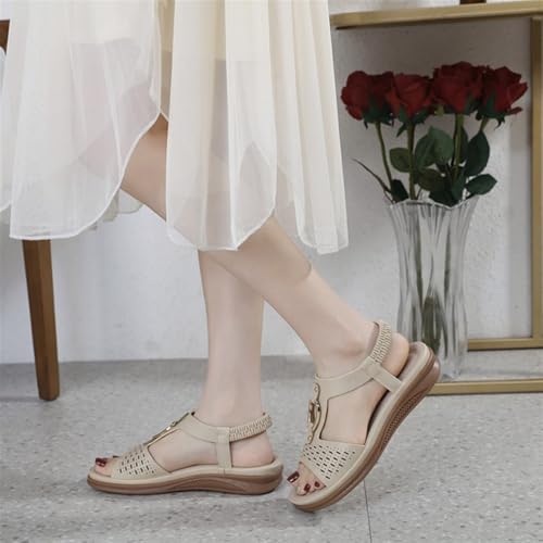 Women's Flat Sandals Open Toe Summer Sandal Metal Button Decoration Casual Bohemian Style Beach Slippers Comfortable Sandals4