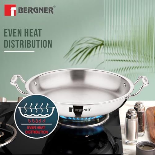 Image of Bergner Argent Samsara Triply Jalebi Pan 32cm (4L), Faster and Even Heat Distribution, Ergonomic Stay Cool Cast Handles, Healthy Cooking, Flared Rim, Easy to Clean - Full Induction and Gas Stove Ready