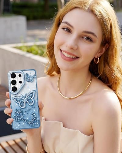 Image of Elzzi Electroplated Butterfly Phone Cover for Samsung S26 Ultra Case, Showcasing Pearlescent Diamond Soft TPU, Camera Protection, Shockproof, Dropresistant Stylish for Girls & Women (Sierra)