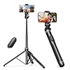Sensyne 72″ Extendable Tripod for iPhone & Selfie Stick with Detachable Phone Holder & Wireless Remote, Compatible with All Cell Phones, Black