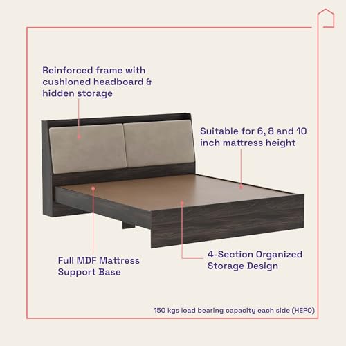 Image of Wakefit Bed | 3 Yr Warranty | King Size Bed, Non-Storage, Foam-Cushioned Upholstery Headboard, Density: 680-750 kg /m,Termite & Borer Resistant, Fits Mattresses Up to 8 Inches (Mars 78 x 72 - WM)