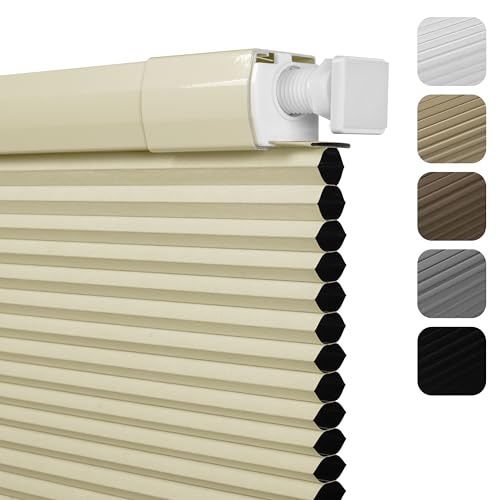 No Drill No Tools Blackout Cellular Shades Easy to Install for Indoor Windows Cordless Honeycomb Blinds Thermal Insulated Noise Reduction,Beige,22" W x 56" H