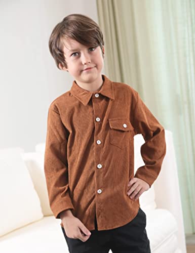 Bilison Kids Toddler Boy Clothes Long Sleeve Corduroy Lapel Button Down Shirt Top Little Boys Shirts Brown #TOP3