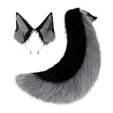 QinRuan Faux Fur Wolf Ears Headband Furry Dog Tail Set Animal Coustume Cospaly Halloween Party