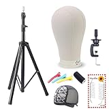 EERYA 21 Inch Canvas Block Head with Tripod Stand Set Wigs Display Mannequin Head for Wig Making Dry