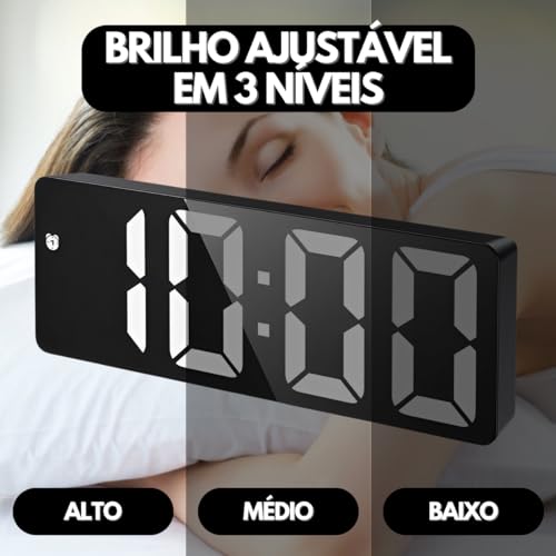Relógio Digital de Mesa Despertador Digital de Cabeceira em Led Com Modo Soneca Programável, Visor d