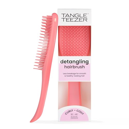 Tangle Teezer Ultimate Detangler Curly Hair Brush, Dry & Wet Hairbrush, Reduces Frizz & Breakage, for 3C to 4C Curly Hair Types, Coral Pink
