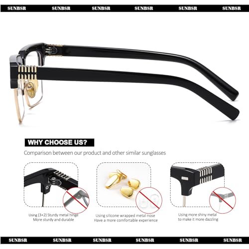 SUNBSR Fashion Square Glasses for Men Women Classic Half Frame Blue Light Glasses Computer non prescription Eyeglasses (Black/Gold) by SUNBSR - Used condition - Image 3