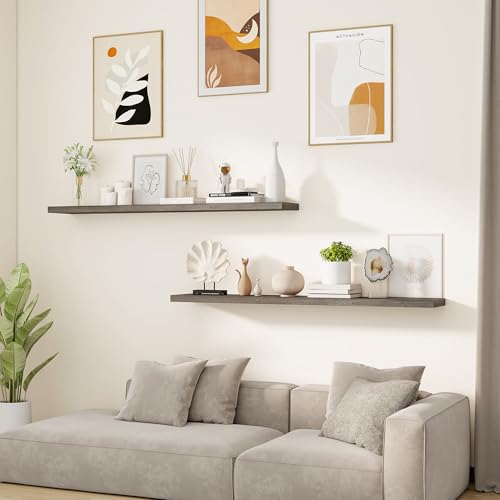 Image of Vivelove Elm Wood Floating Shelf 55x8 inch Set of 1, Grey