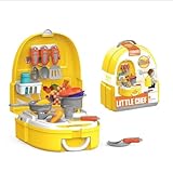 Kids Pretend Kitchen Playset – Portable Little Chef Cooking Set with Play Food & Accessories in Backpack, Role Play Toy for Boys & Girls (Little Chef)