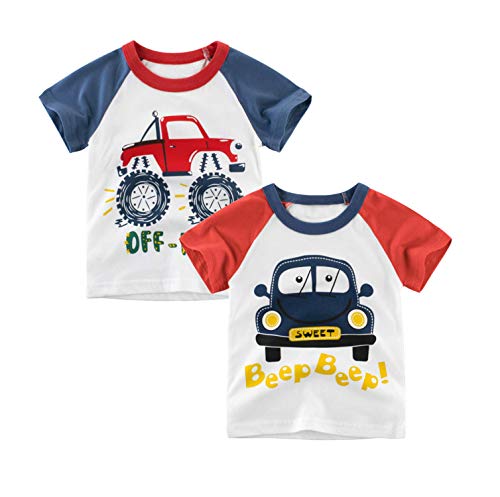 Jagrove - Camisetas para niños pequeños (2 unidades, manga corta, cuello redondo, diseño de dinosaurio, para coche de 2 a 7 años) - - 4 años