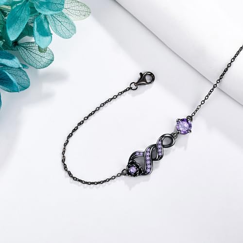 URONE Black Rose/Skull/Pressed Flower Bracelet Sterling Silver Christmas Gothic Jewelry Gifts for Women4