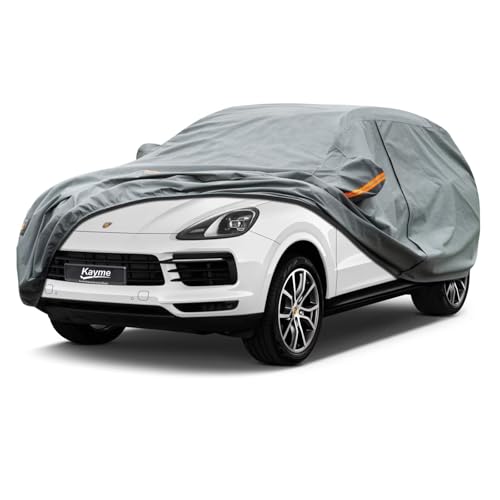 Kayme Heavy Duty Car Cover Custom Fit Porsche Cayenne, Waterproof All Weather for Automobiles, Full Exterior Covers Rain Sun UV Protection. grey Custo