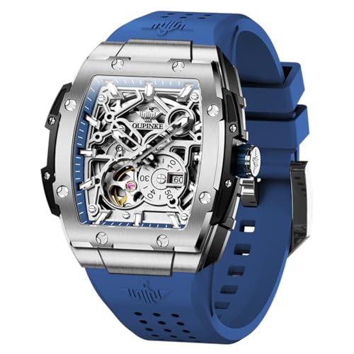 Image of OUPINKE Mens Watches Automatic Skeleton Mechanical Watches for Men Self Winding Luxury Fashion Leather Strap Steampunk Style Luminous Waterproof Men Wrist Watches