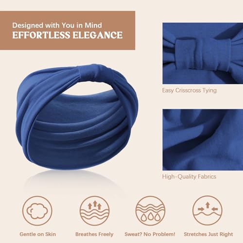 Image of Awumbuk Wide Headbands for Women Knotted No Slip Head Bands Soft Turban Headband Hair Accessories Boho African Solid Color Head Wraps for Women Yoga Workout (Pink)