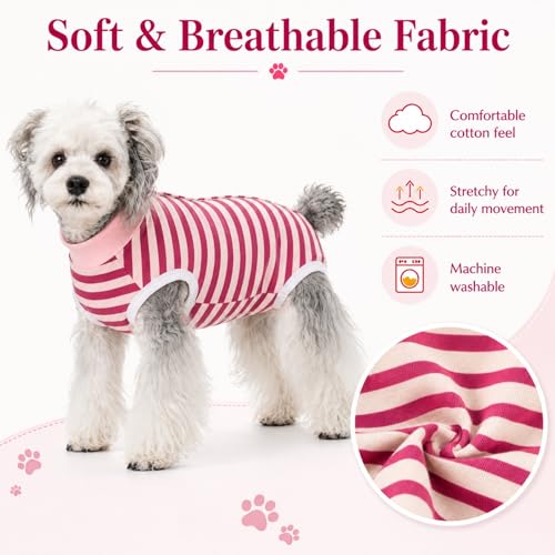 Image of Dog Surgery Recovery Suits, Sleeveless Dog Recovery Suit Female, E-Collar & Cone Alternative Surgical Suit for Small and Medium Dogs After Surgery, Striped Dog Onesie Pajamas