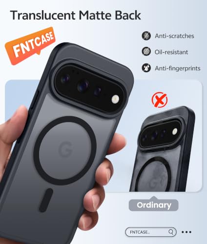 Image of FNTCASE for Google Pixel 11 Pro XL Case, Fit for Magsafe, Screen Protector | Translucent Matte Magnetic Back, 14FT Military Grade Drop Protection, Shockproof Protective Phone Cover, Black