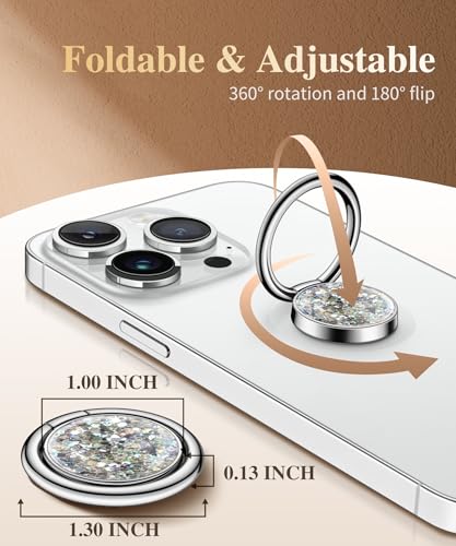 Image of GVIEWIN Glitter Cell Phone Ring Holder, Metal Kickstand Grip 360 Rotation Compatible with iPhone 17 /16 /15 /14 /Pro Max /Air /Plus Series & Galaxy S25 /S24 Ultra and Other Phones (Silver Glitter)