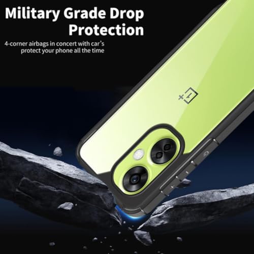 Image of SHINESTAR Ultra Slim Clear Back Cover for OnePlus Nord CE 3 Lite 5G, Transparent Hybrid Hard Shell Plastic & Soft Silicone Rubber Bumper, Non-Yellow Acrylic Protective Cover - Black