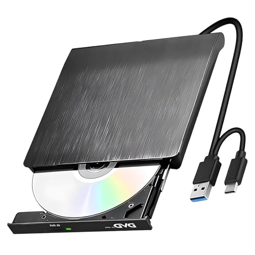 Lector CD/DVD y Grabadora Externa USB 3.0 y Type-C, dvd y cd Reproductor Portátil para PC, Macbook, Desktop, Windows 11/10/8/7, Linux y Mac OS