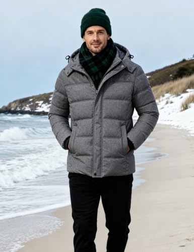 Image of Wantdo Men's Hooded Winter Coat Warm Puffer Jacket Thicken Cotton Coat with Removable Hood | Waterproof 10000mm,Removable hood,Windproof,Outside work,Gift for son /teen boy,Machine wash,Quilted