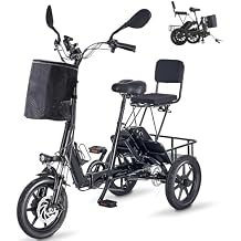 E Trike Electric Bike, 350WPeak 500W Brushless Motor Folding Trike, 2 Seats Ebike, 480Wh Removable Battery, Step-Thru 3 Wheel Electric Bicycle, Up to 45 Miles, Tricycle for Adults Parents