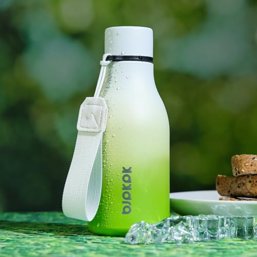 Image of BJPKPK Insulated Water Bottles, 12oz Stainless Steel Metal Water Bottle with Strap, BPA Free Leak Proof Jugs, Mugs, Flasks, Reusable Thermal Flasks for Sports & Travel, Elegant Green