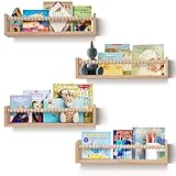 birola Nursery Book Shelves Set of 4,Wood Floating Nursery Shelves for Wall,Wall Bookshelves for Kids(Set of 4 Natural)