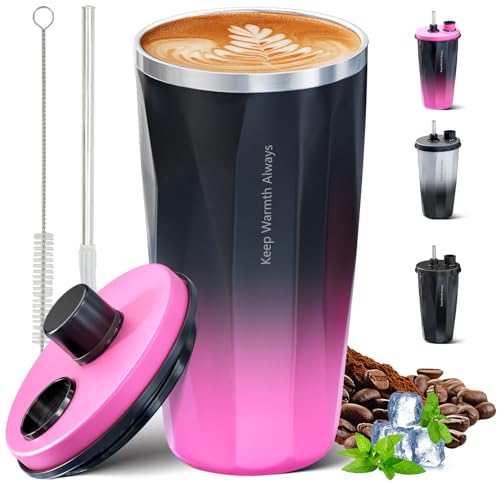 Domusensus 20oz Tumbler with Lid and Straw, 2025 New Insulated Coffee Cup with Mag Straw Topper, Fully Spill Proof Travel Coffee Mug, Stainless Steel Coffee Tumbler for Work Home Outdoor Car-Red Black