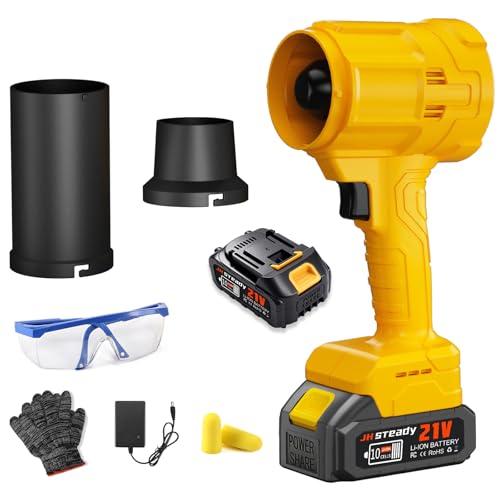 JH Steady Cordless Leaf Blower, 980,000 RPM Handheld Blower with Detachable Air Nozzle, 2 X 4.0Ah Batteries & Charger, Lightweight for Patio Cleaning, Lawn Care, Leaves (21V Battery)