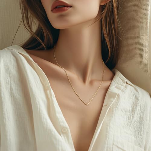 Dainty 14K Gold Necklace for Women Trendy Simple Necklaces for Womens Sunflower Seed-Shaped Link Thin 14K Gold Chain for Women Mens Golden Necklace Stack Golden Jewelry for Womens 16-24IN 1.3MM4
