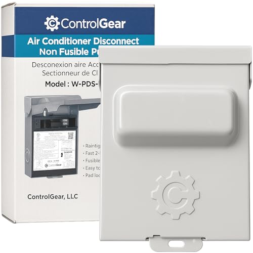 60 Amp Pullout Non-FUSIBLE Disconnect Switch ControlGear Brand 240V NEMA 3R Outdoor Metallic Enclosure for HVAC Systems UL Certified Single Phase Two Wire