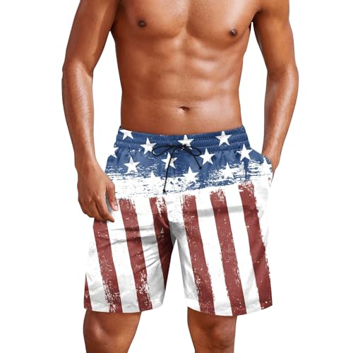 Mens 4th of July Swim Trunks Casual USA Shorts Ripstop Festival Quick Dry Trunks Lightweight Mens Swim Shorts Hiking