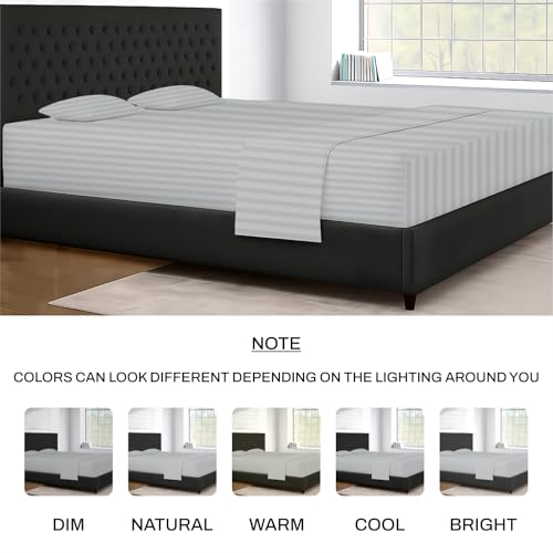 Image of SGI 80 inchx98 inch 4 Pc Texas King Sheet Set 600 TC 18 inch Deep, Light Gray Stripe
