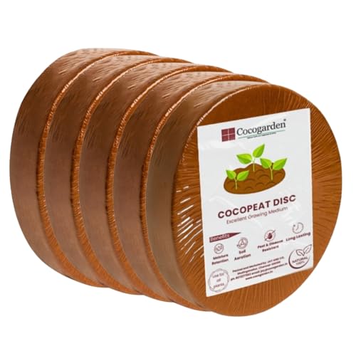 Image of Cocogarden Cocopeat Disc (100 mm, Pack of 5) | for Seedling, Germination, Home Gardening, Potting Soil Mix for Plants, Hydroponics